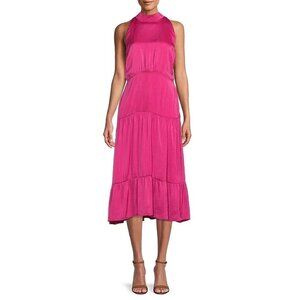 Sam Edelman Parachute Tiered High Neck Midi Dress Size 2 NWT Magenta Pink